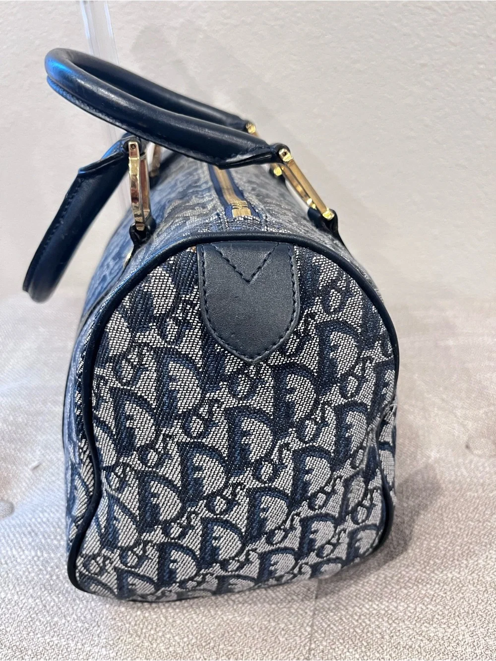 CHRISTIAN DIOR VINTAGE NAVY BLUE TROTTER CANVAS & MATCHING WALLET